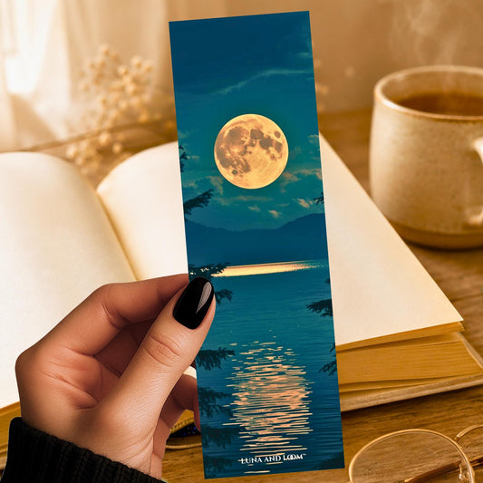 Full Moon Photography Bookmark | Reflection | Rising Moon Over Water | Reading | Books