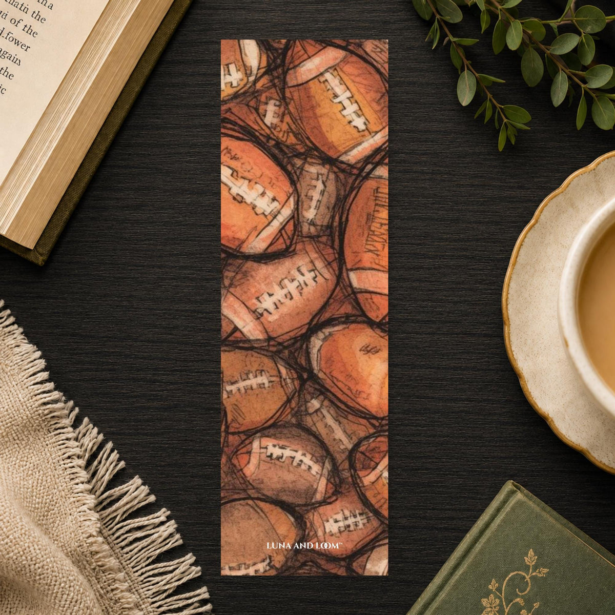 Football Pattern Bookmark | Sports Reader Gift | Ink Sketch Page Marker | Game Day Book Lover Gift