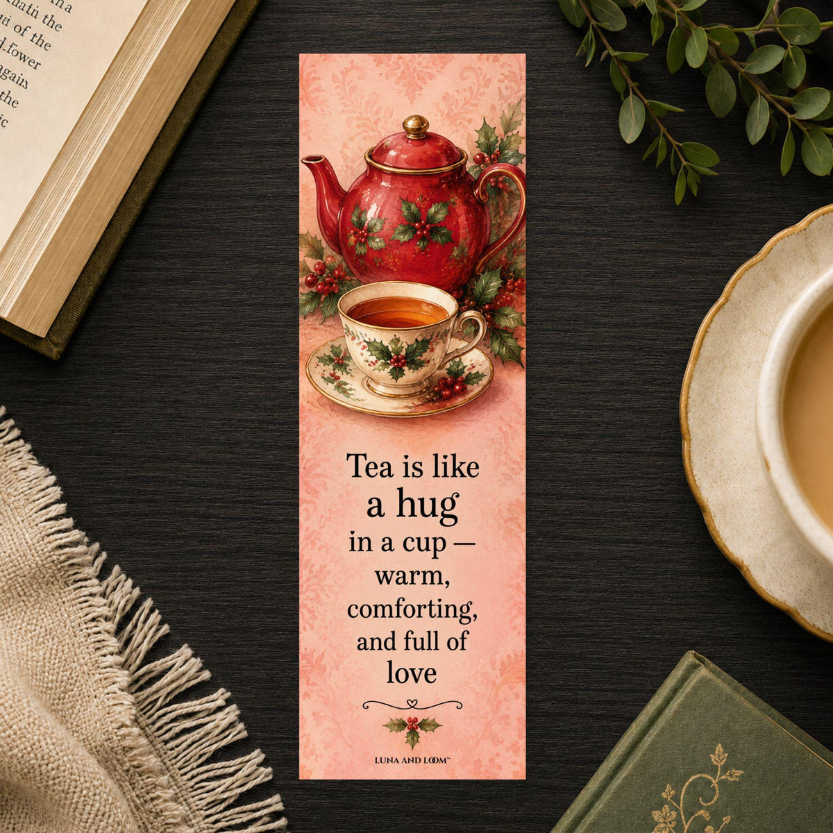 Tea Is Like a Hug in a Cup Bookmark | Christmas Teapot Page Marker | Tea Lover Gift