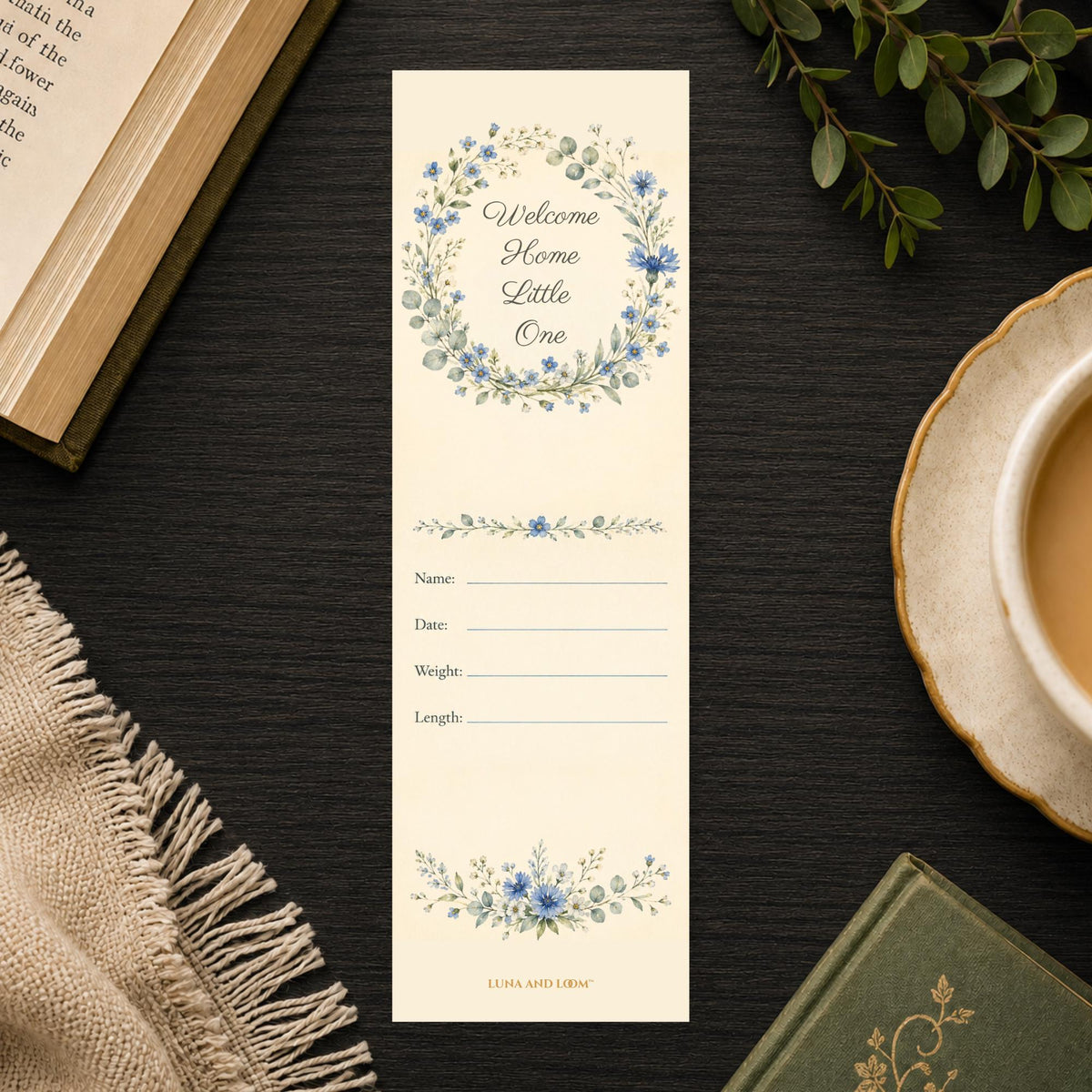 Baby Boy Bookmark | Birth Announcement Keepsake | Welcome Home Little One Gift | New Baby Stats Bookmark