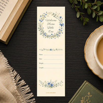 Baby Boy Bookmark | Birth Announcement Keepsake | Welcome Home Little One Gift | New Baby Stats Bookmark