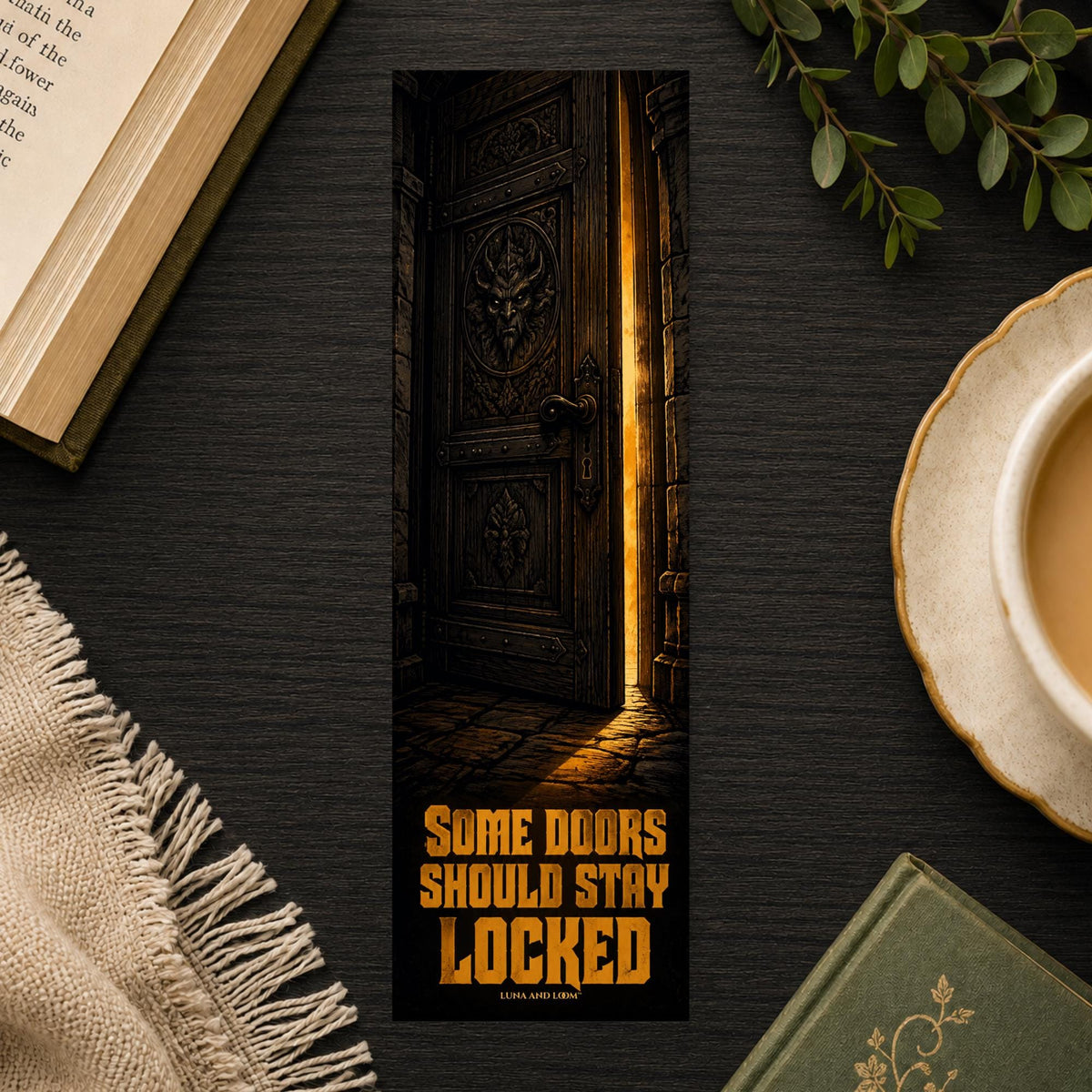 Some Doors Should Stay Locked Bookmark | Dark Fantasy Quote Gift | Carved Door Page Marker | Fae Book Gift