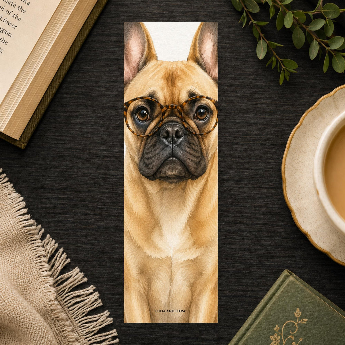 French Bulldog in Glasses Bookmark | Realistic Dog Portrait | Animal Lover | Watercolor