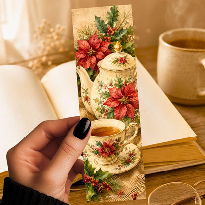 Christmas Tea Bookmark | Christmas Teapot Page Marker | Literary Gift for Readers | Hostess Present