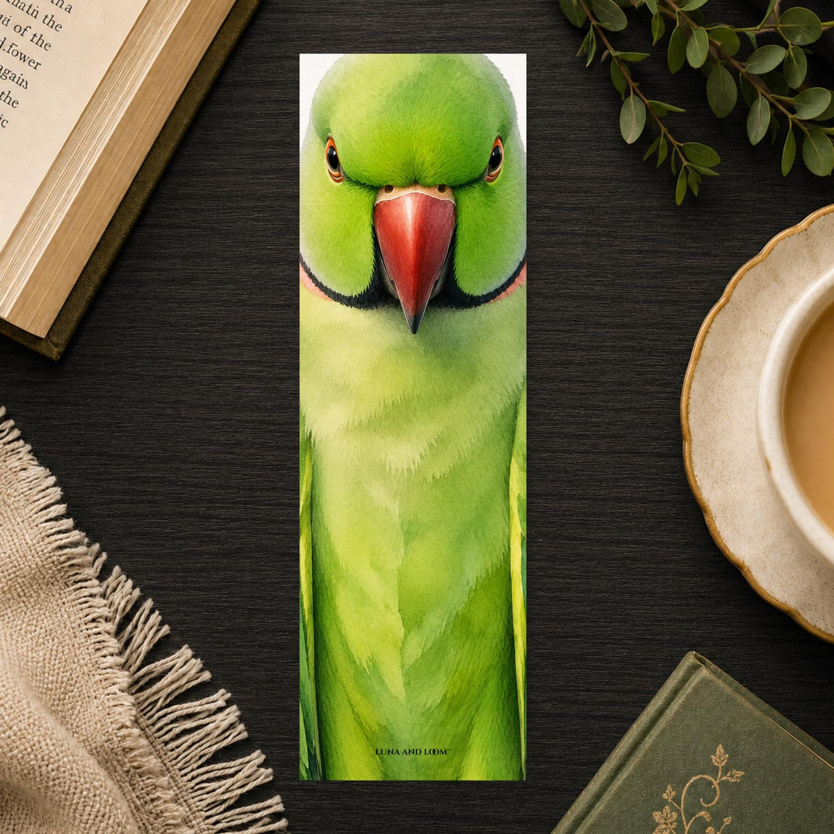 Ringneck Parakeet Bookmark | Realistic Bird Portrait | Watercolor Pet Picture