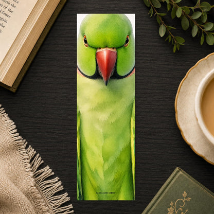 Ringneck Parakeet Bookmark | Realistic Bird Portrait | Watercolor Pet Picture