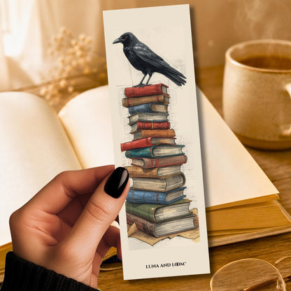 Crow & Books Bookmark | Dark Academia | Raven Reader Gift | Gothic Literary Bookmark | Book Love | Luna And Loom