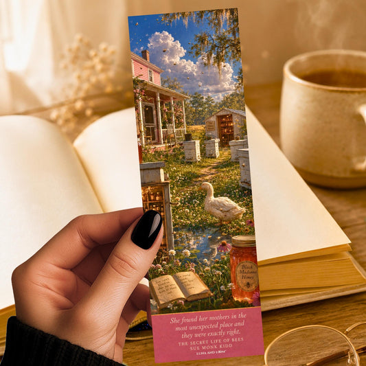 Secret Life Bookmark | Bees | Literary Gift | Pink House | Honey Scene