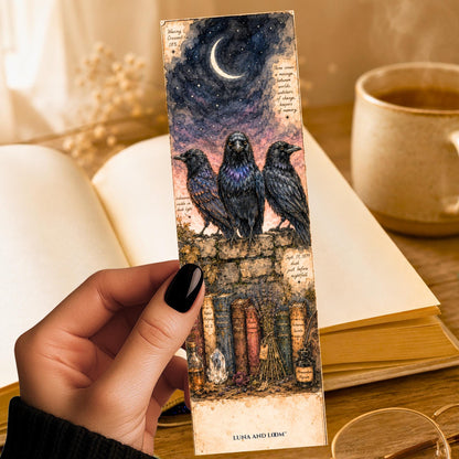 Three Crows Bookmark | Crescent Moon | Witchy Vibes Bookish Gift