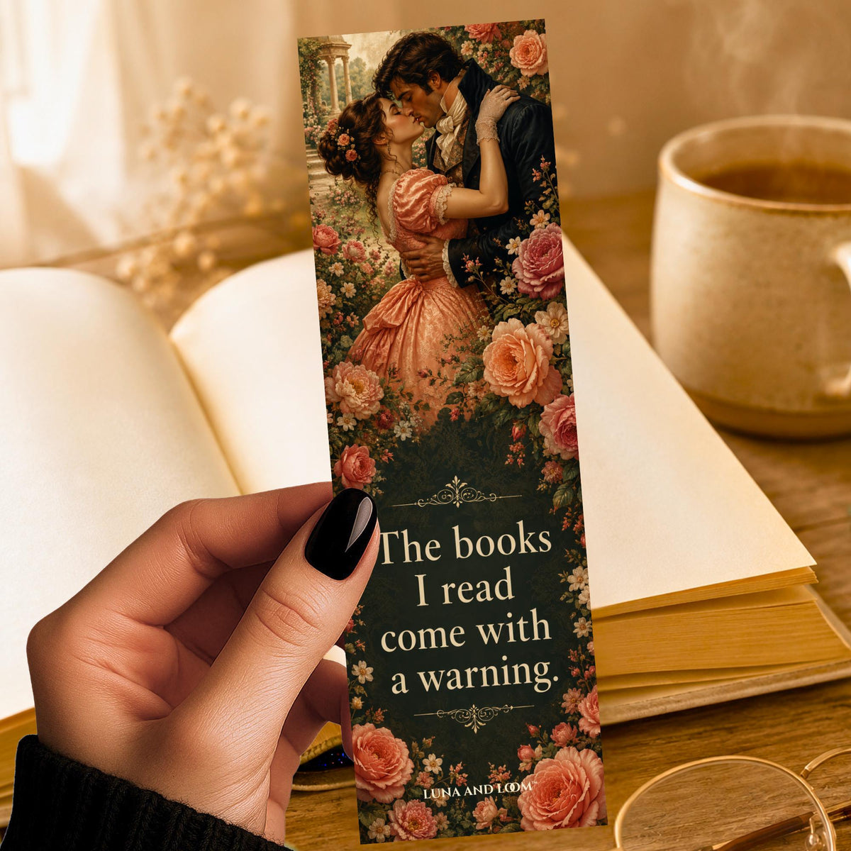 Books Come With Warning Bookmark | Romance Quote Gift | Floral Kiss Page Marker | Spicy Romance Gift