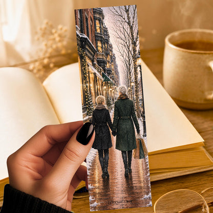Newbury Street Bookmark | Snowy Boston Winter | Two Women Couple | LGBTQ Love | Lesbian | Pride | New England Book Lover Gift