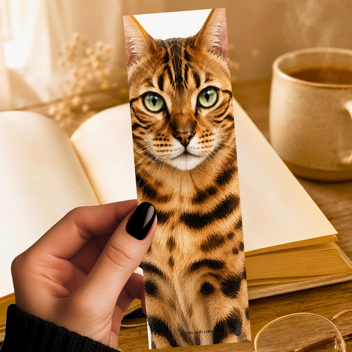 Bengal Cat Bookmark | Realistic Cat Portrait | Feline Lover | Watercolor