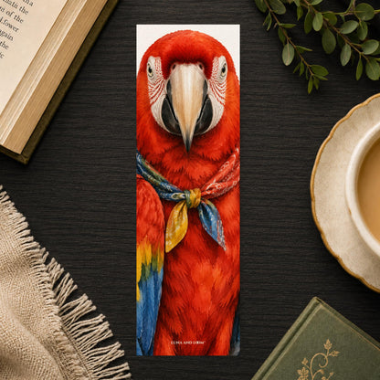 Macaw in a Bandana Bookmark | Realistic Bird Portrait | Watercolor Pet Picture