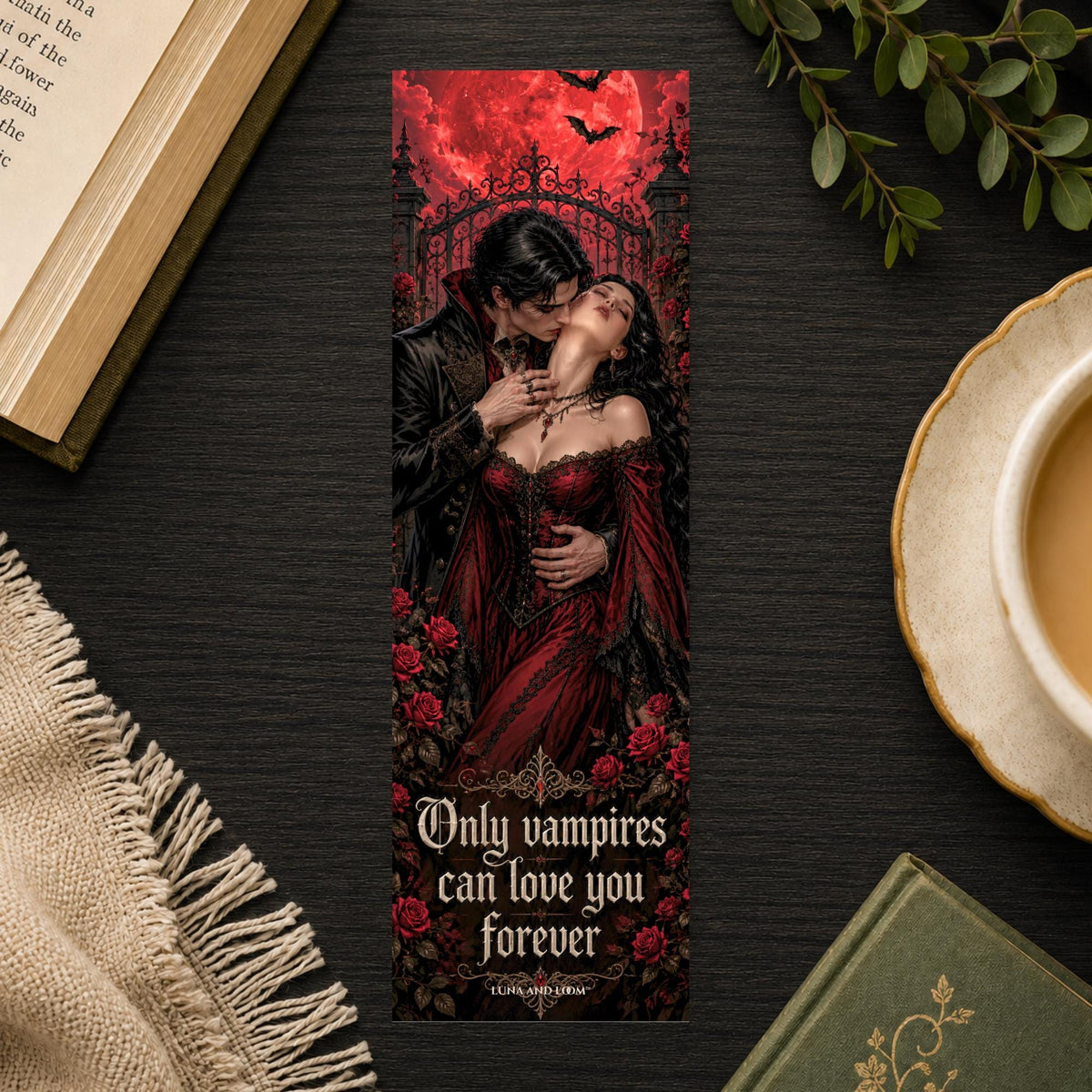Only Vampires Can Love You Forever Bookmark | Gothic Romance Trope Gift | Vampire Couple Page Marker