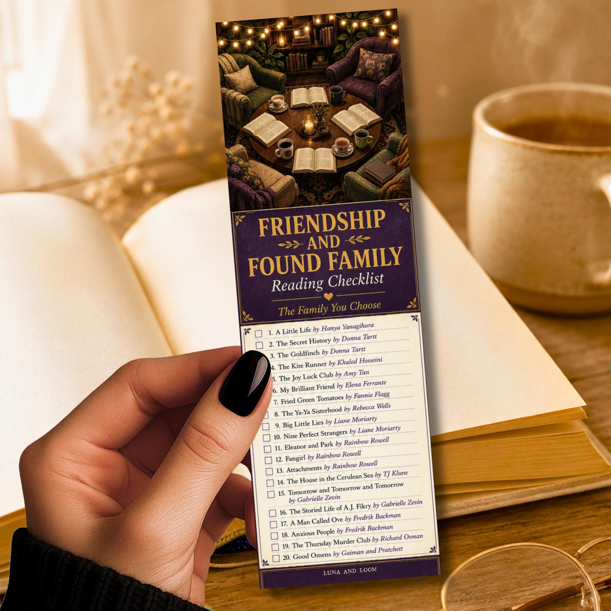 Friendship and Found Family Reading Checklist Bookmark | Cozy Literary Reader Gift