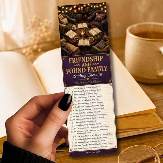 Friendship and Found Family Reading Checklist Bookmark | Cozy Literary Reader Gift