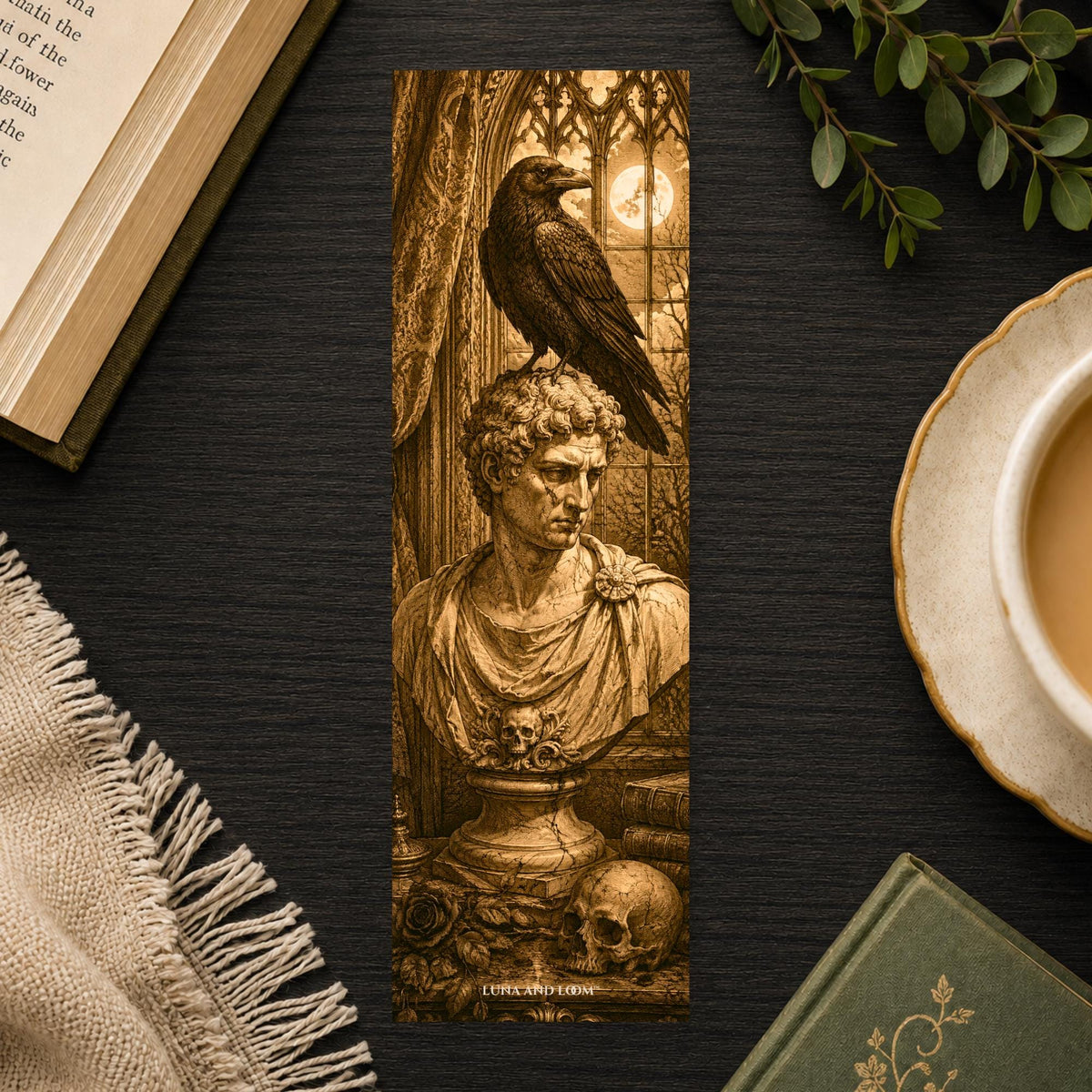 Edgar Allan Poe Bookmark | Raven Gothic Gift | Marble Bust Page Marker | Classic Literature Book Gift
