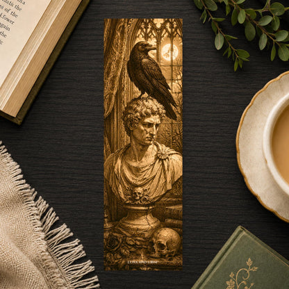 Edgar Allan Poe Bookmark | Raven Gothic Gift | Marble Bust Page Marker | Classic Literature Book Gift