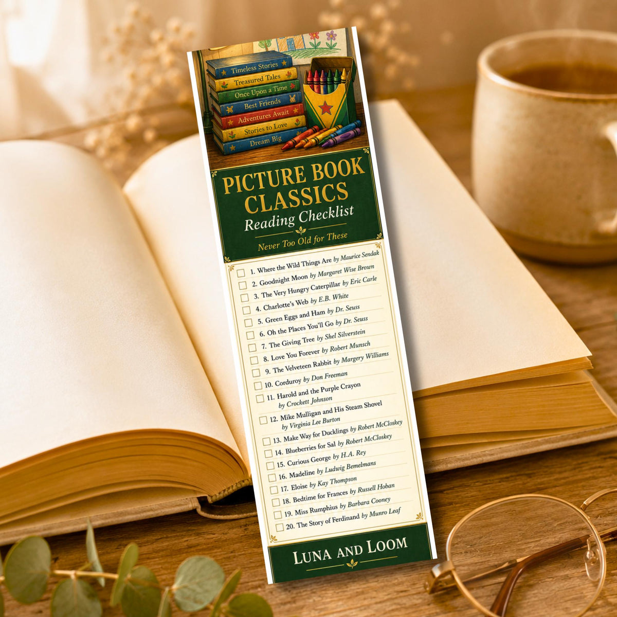 Picture Book Classics and Reading Checklist Bookmark | Children’s Literature Gift | Nostalgic Reader