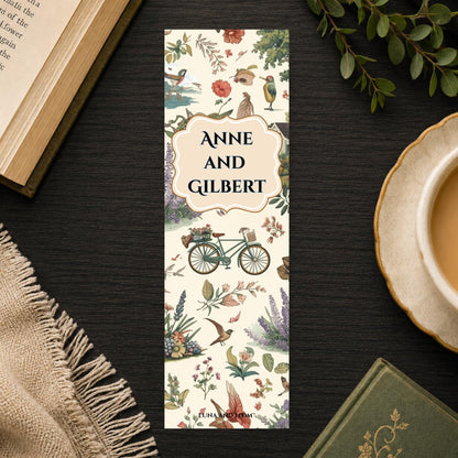 Anne and Gilbert Bookmark | Vintage Botanical Romance Gift | Garden Bicycle Page Marker | Classic Book Gift