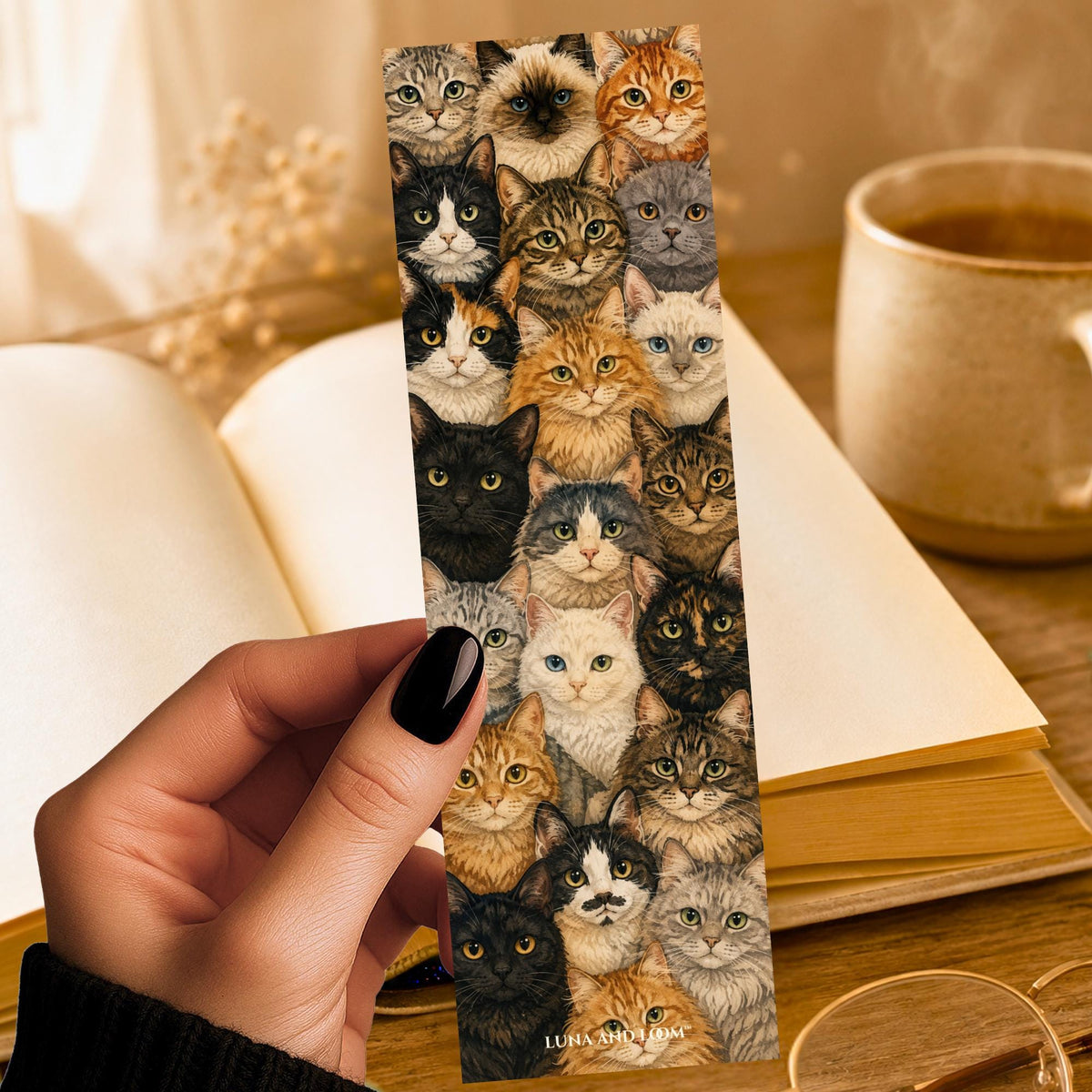 Cat Faces Bookmark | Illustrated Cat Pattern Page Marker | Cat Lover Gift for Readers