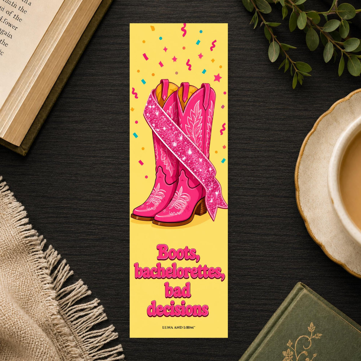 Boots Bachelorettes Bookmark | Nashville Bach Party Gift | Sparkly Sash Page Marker | Funny Music City Gift | Bride to Be