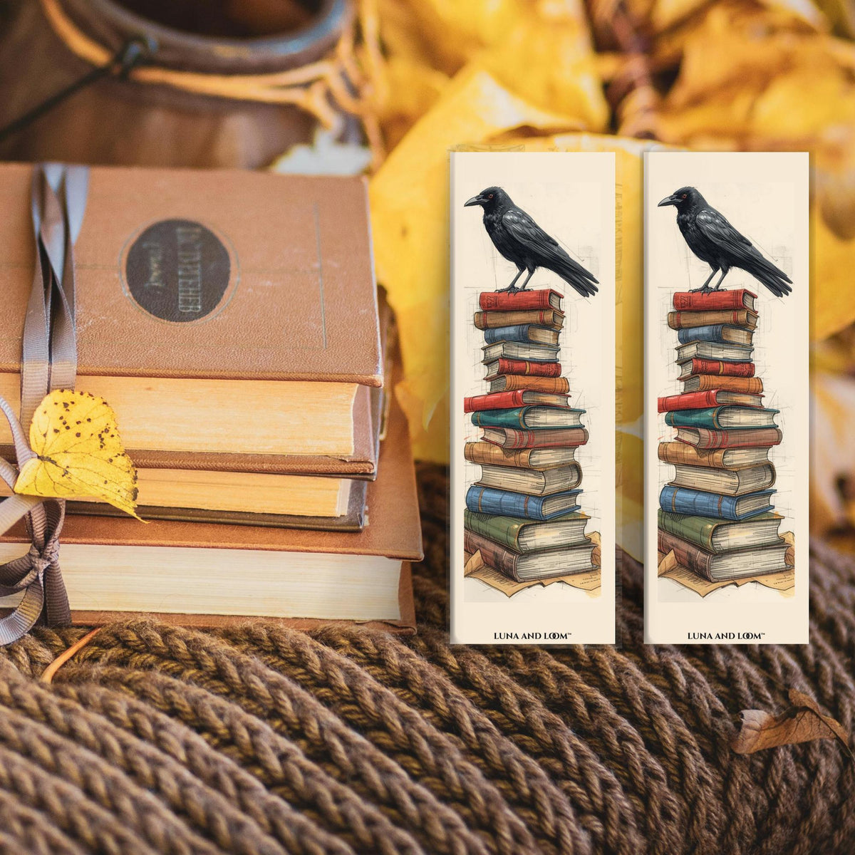 Crow & Books Bookmark | Dark Academia | Raven Reader Gift | Gothic Literary Bookmark | Book Love | Luna And Loom