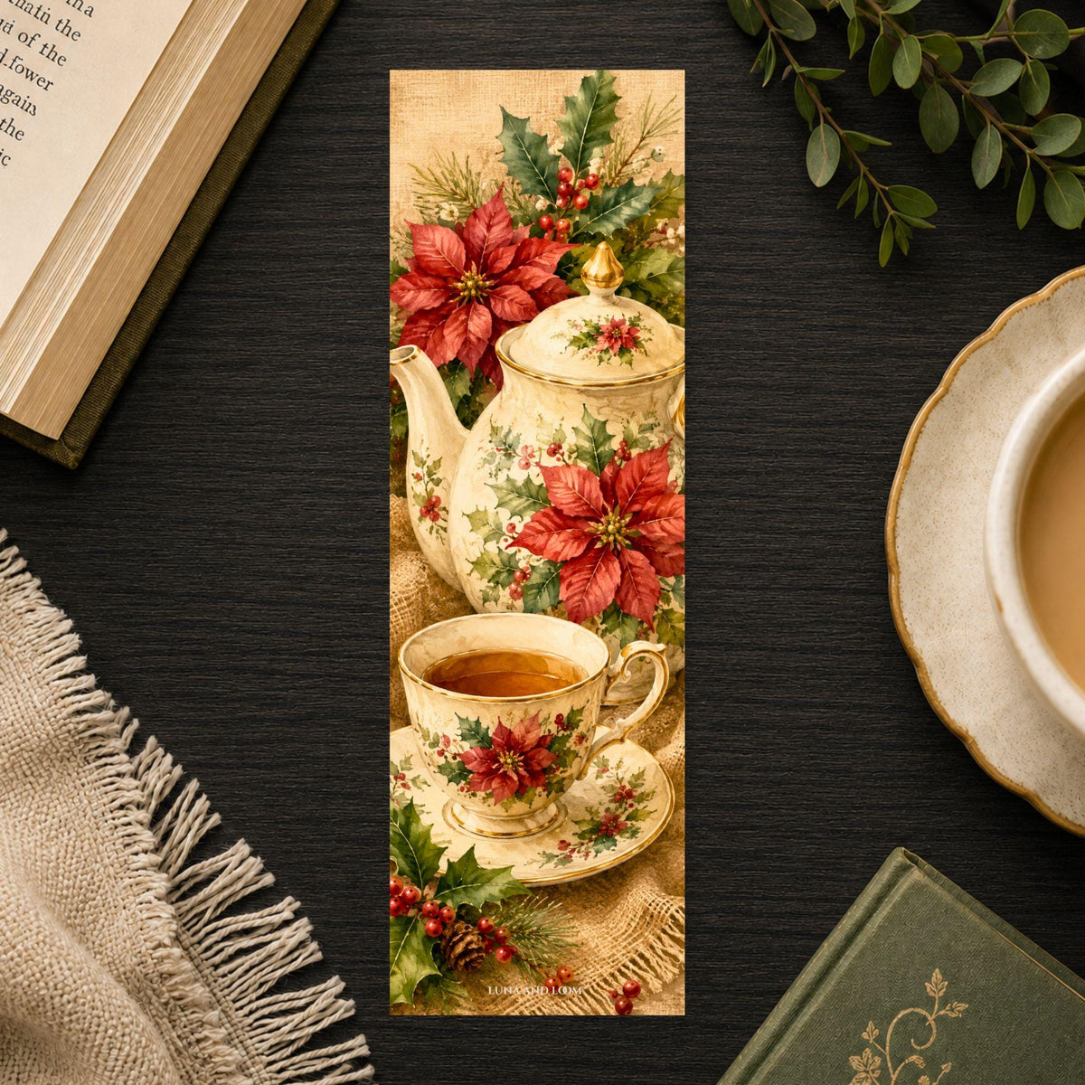 Christmas Tea Bookmark | Christmas Teapot Page Marker | Literary Gift for Readers | Hostess Present