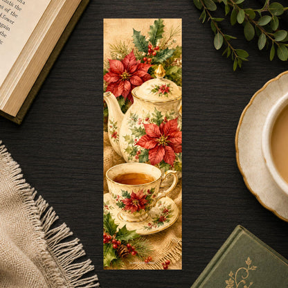 Christmas Tea Bookmark | Christmas Teapot Page Marker | Literary Gift for Readers | Hostess Present