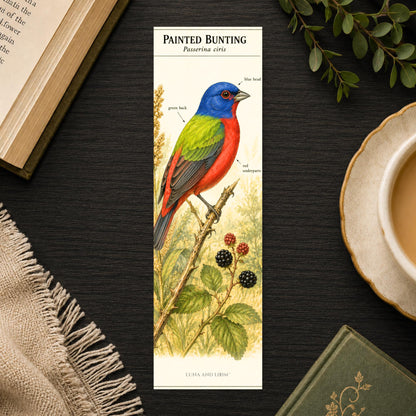 Painted Bunting Bird Bookmark | Nature Lover Gift | Naturalist Field Guide Art |