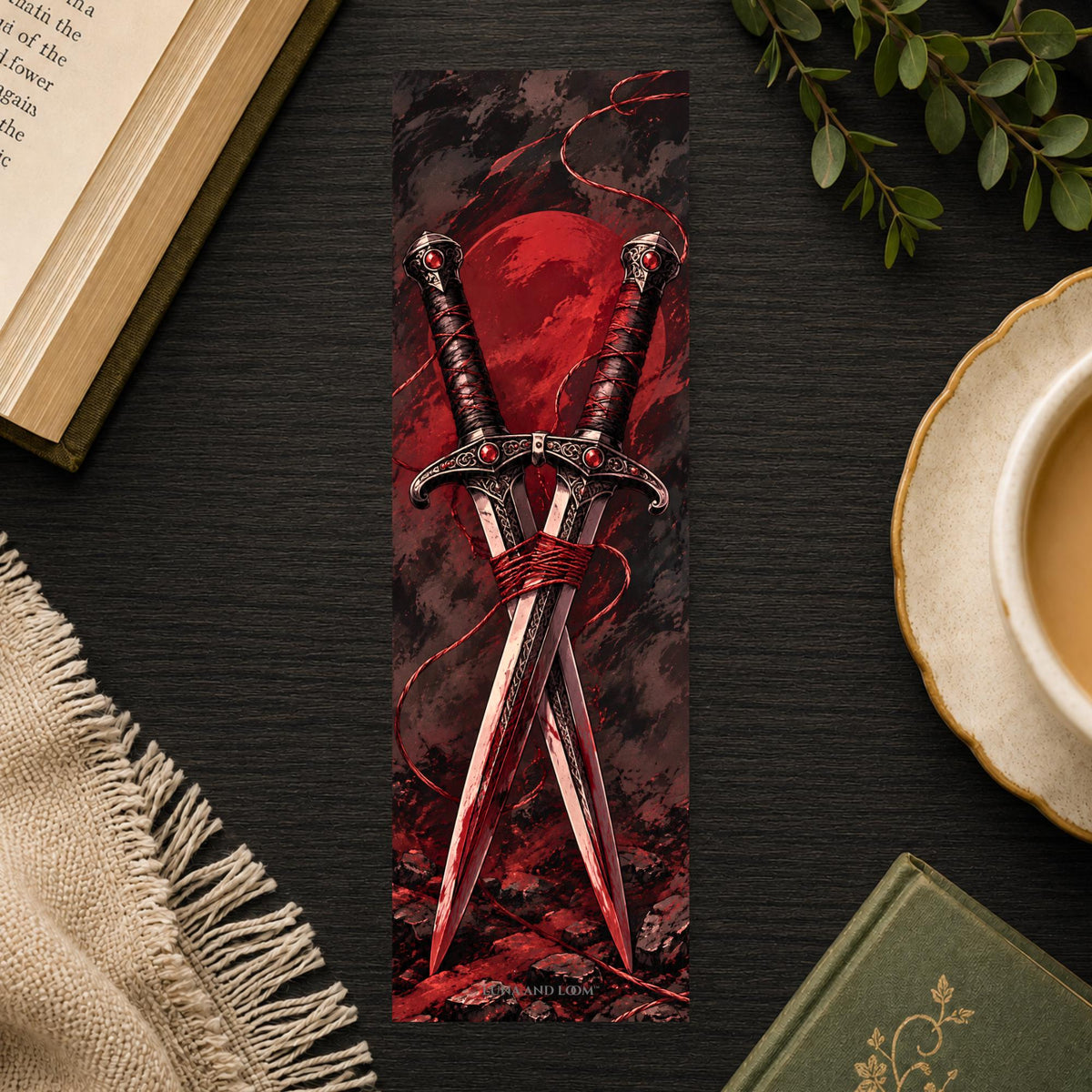 Crossed Daggers Bookmark | Dystopian Romance Gift | Red Thread Page Marker | Enemies Lovers Book Gift