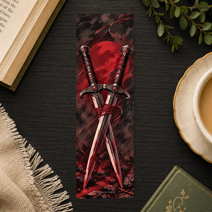 Crossed Daggers Bookmark | Dystopian Romance Gift | Red Thread Page Marker | Enemies Lovers Book Gift