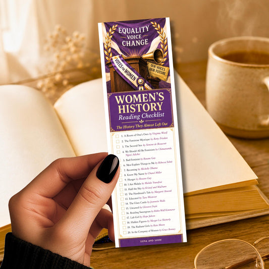 Women’s History Reading Checklist Bookmark | Feminist Book List | Women’s Literature Gift | Literary | Book Lover