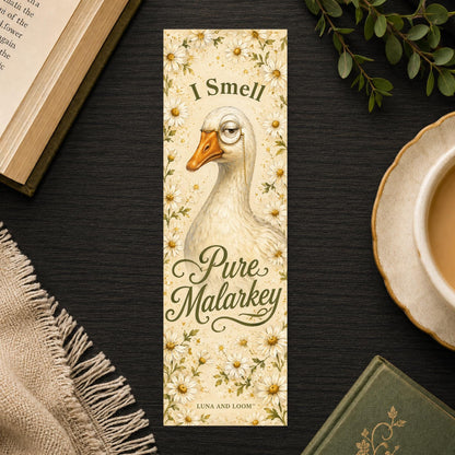 Pure Malarkey Bookmark | Funny Goose Gift | Silly Phrase Page Marker | Book Lover Gift