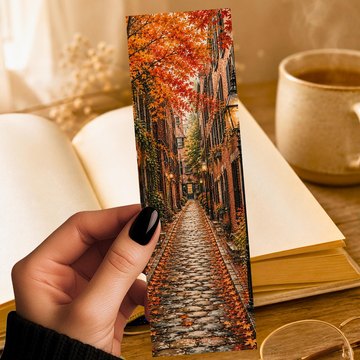 Acorn Street Bookmark | Boston Fall Foliage Gift | Cobblestone Autumn Page Marker | New England Book Lover Gift