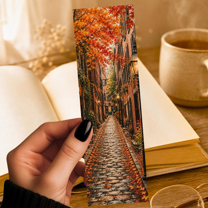 Acorn Street Bookmark | Boston Fall Foliage Gift | Cobblestone Autumn Page Marker | New England Book Lover Gift