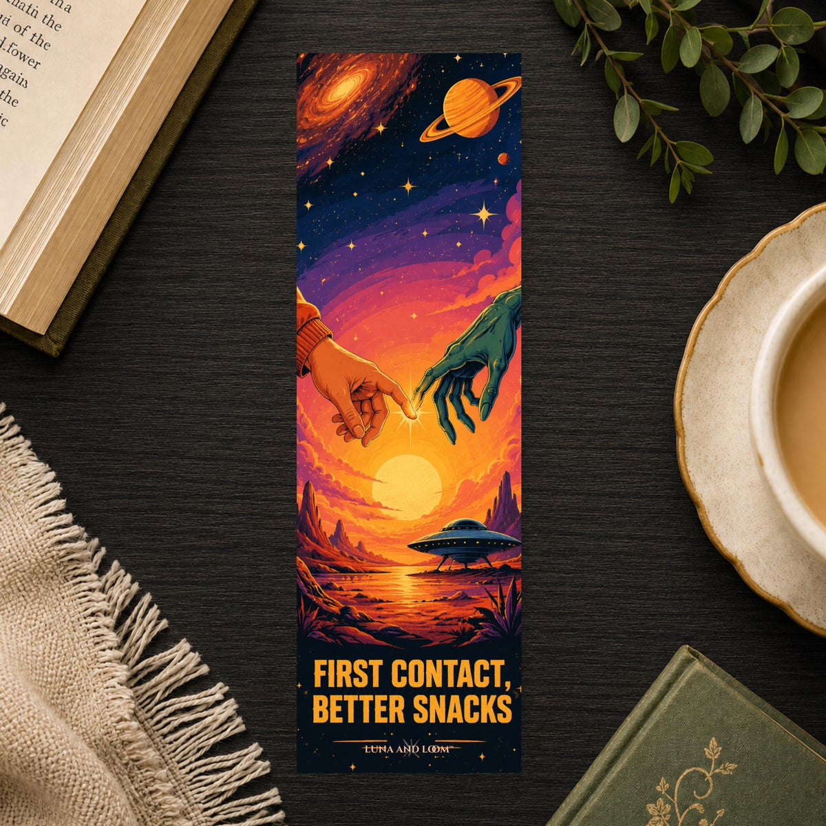 First Contact Bookmark | Sci Fi Quote Gift | Alien Handshake Page Marker | Astronaut Book Lover Gift