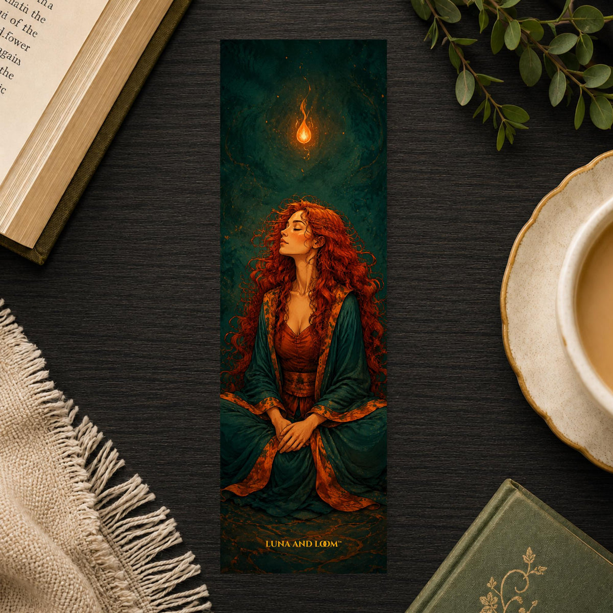 Fire Spirit Bookmark | Fantasy Ember Gift | Red Haired Woman Page Marker | Bold Illustration Book Gift