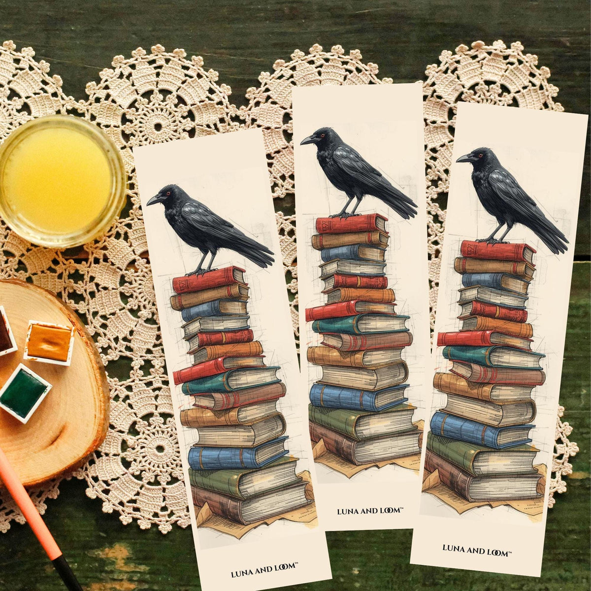 Crow & Books Bookmark | Dark Academia | Raven Reader Gift | Gothic Literary Bookmark | Book Love | Luna And Loom