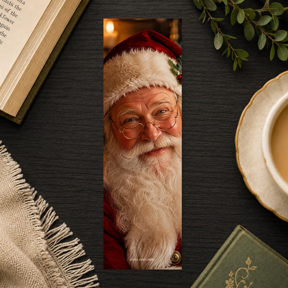 Santa Face Bookmark | Christmas Portrait Gift | Jolly Close Up Page Marker | Holiday Book Lover Gift