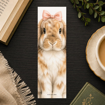 Holland Lop with a Bow Bookmark | Realistic Rabbit Portrait | Watercolor Pet