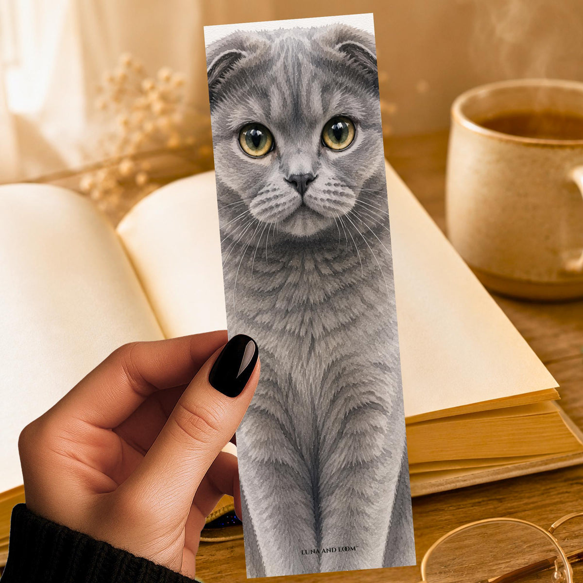 Scottish Fold Cat Bookmark | Realistic Cat Portrait | Animal Lover Picture | Watercolor
