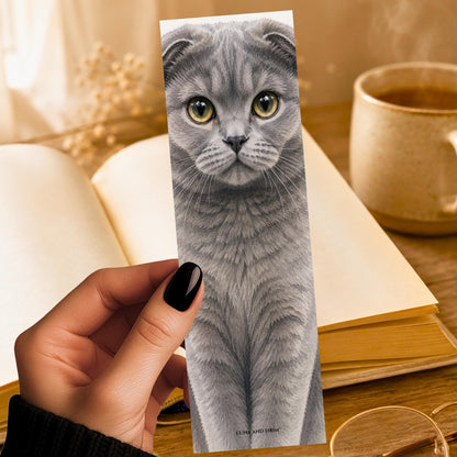 Scottish Fold Cat Bookmark | Realistic Cat Portrait | Animal Lover Picture | Watercolor
