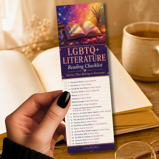 LGBTQ+ Literature Reading Checklist Bookmark | Pride Book Lover Gift | Literary Bookmark | Reading Tracker | Luna And Loom