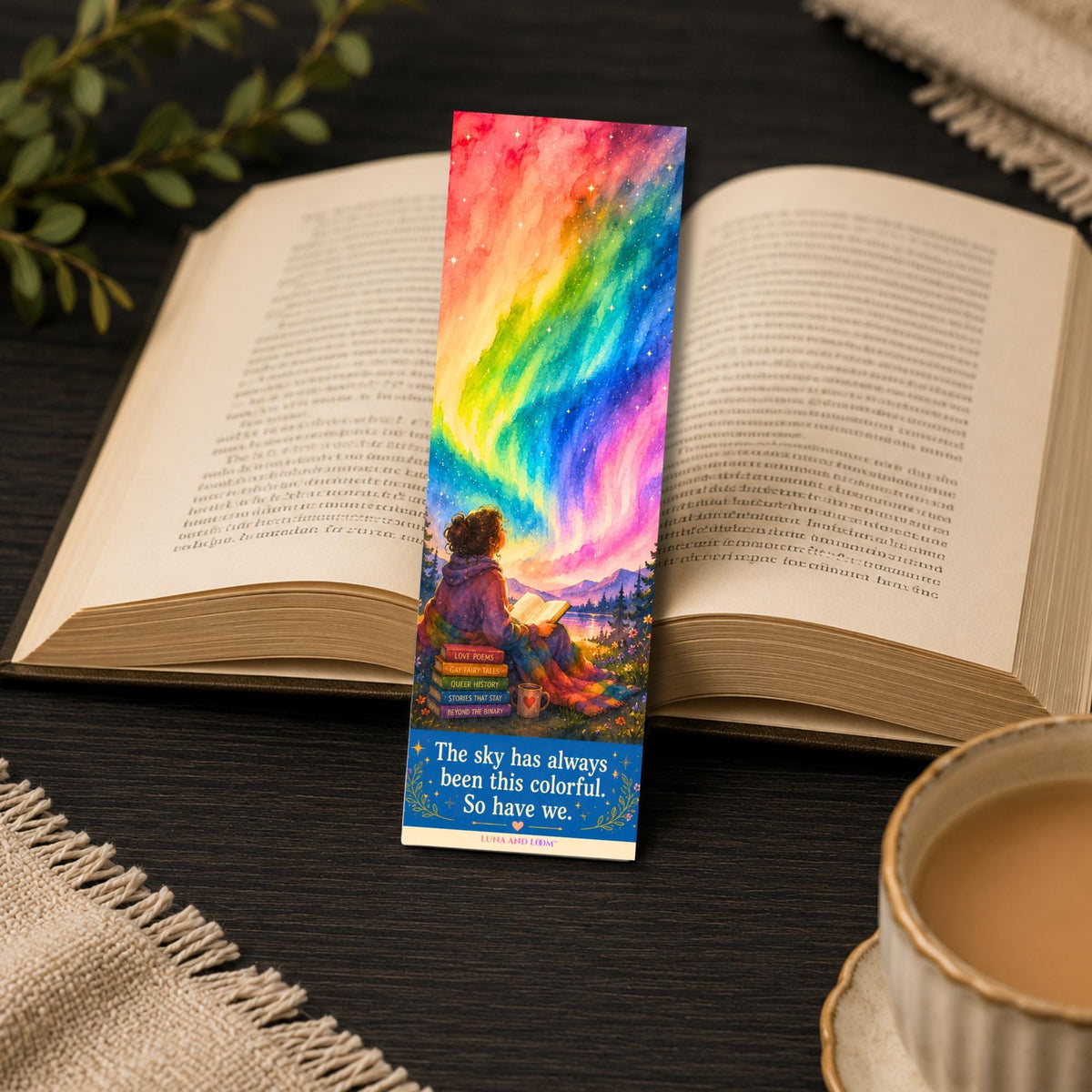 Pride Reader Bookmark | Aurora Sky, Queer Bookshelf Art (2.15x6.75 inches)