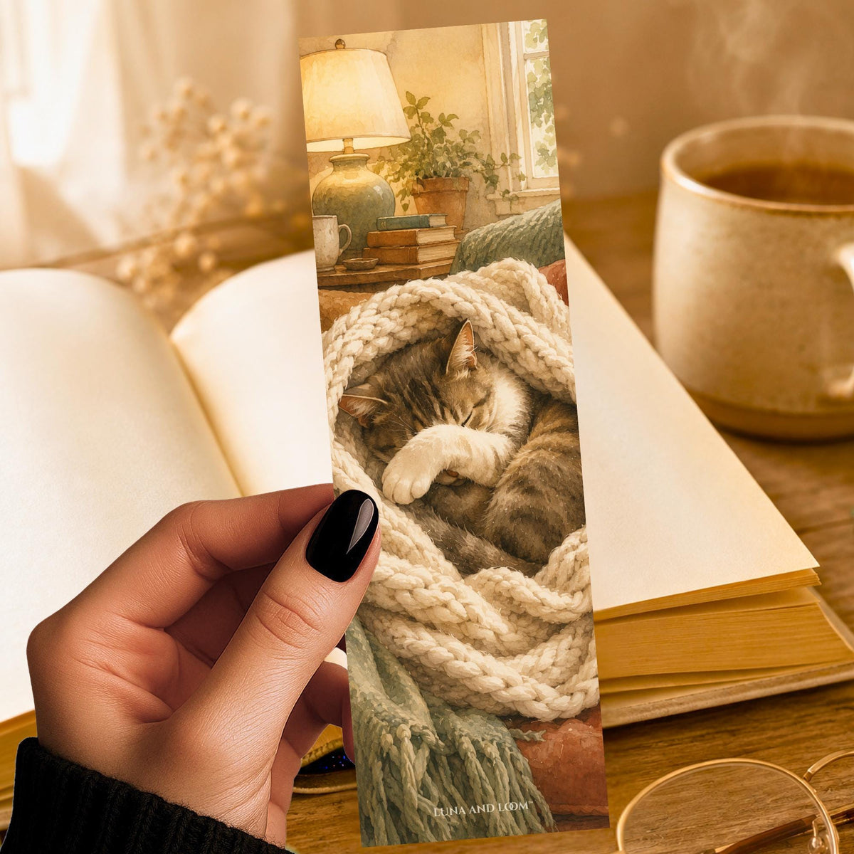 Rescue Cat Bookmark | Cozy Blanket Kitty Gift | Watercolor Cat Page Marker | Feline Adoption Book Lover Gift