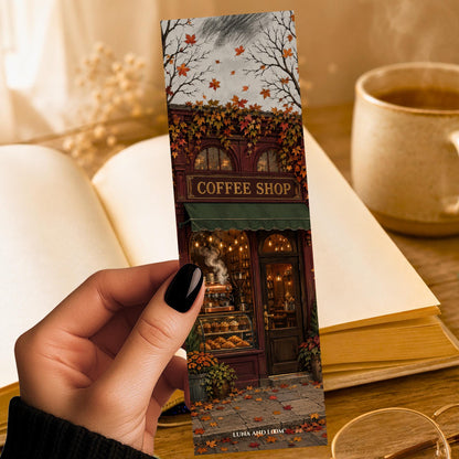 Coffee Shop Bookmark | Cozy Autumn Storefront Gift | Illustrated Town Page Marker | Coffee Lover Gift | Sketch Town