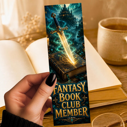 Fantasy Book Club Member Bookmark | Sword and Spellbook Reader Gift | Badge Page Marker