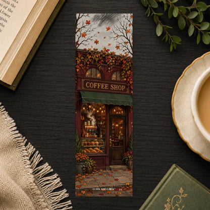 Coffee Shop Bookmark | Cozy Autumn Storefront Gift | Illustrated Town Page Marker | Coffee Lover Gift | Sketch Town