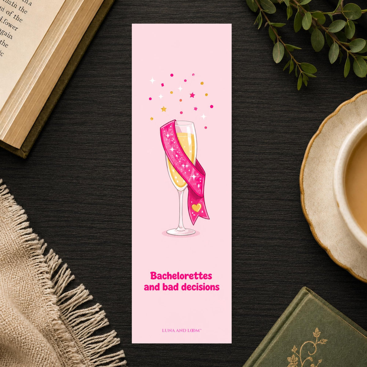 Bachelorettes And Bad Decisions Bookmark | Funny Bach Party Gift | Sash Champagne Page Marker | Bridal Gift